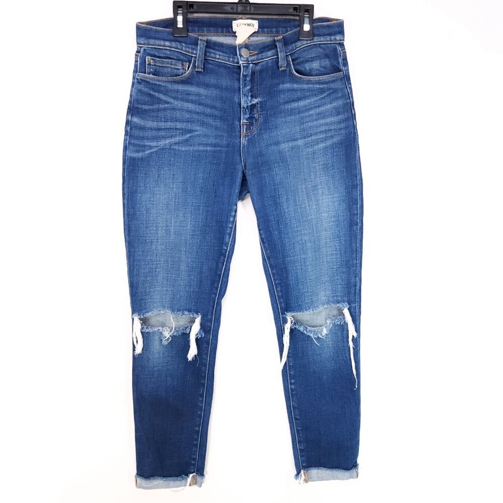 L'Agence Distress Jean Size 26 Womens Cropped Cuff Skinny Leg Mid-Rise USA Msde